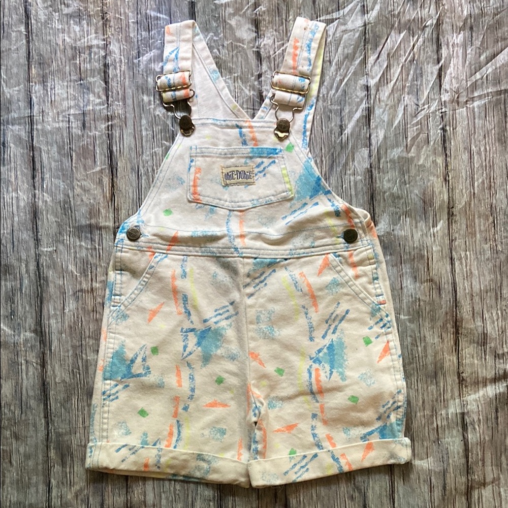 Vintage OshKosh B'gosh Cream and Blue Playful Overalls